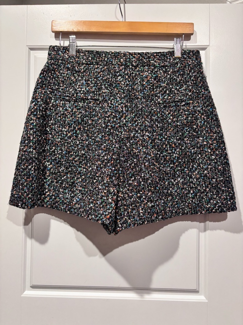 Sandro Space Tweed Metallic Multicolor High Rise Shorts Size L - Picture 8 of 9